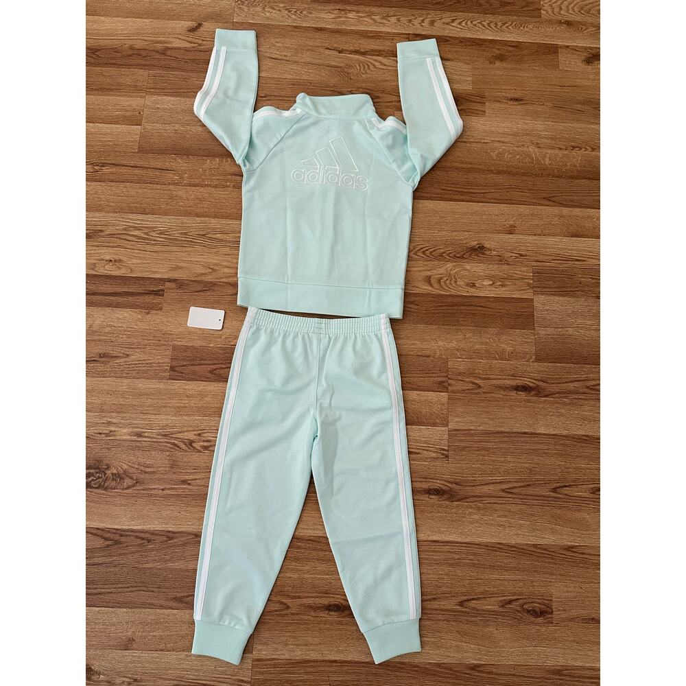 Adidas Toddler Girls Mint Green 2 Piece Zipper Front Track Suit Size 4 - NWT - Picture 2 of 7